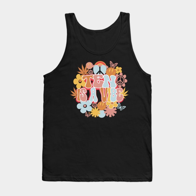 10th Birthday Retro Groovy Shirt, Ten Is a Vibe 10 Year Old Birthday Tank Top by mcoshop